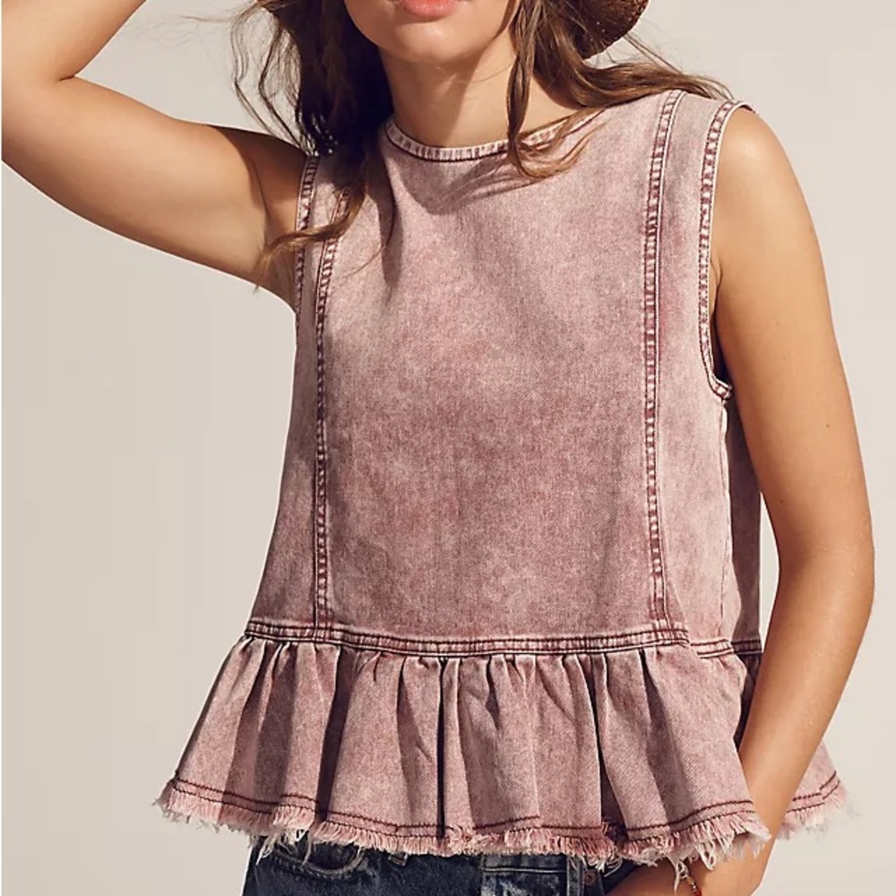 Casual Sleeveless Mauve Frayed Hem Blouse